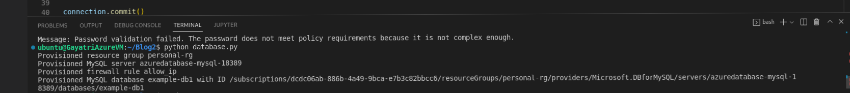 Using Python SDK to create & insert queries in Azure MySQL database ...
